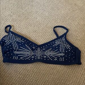 Time and Tru Blue Bikini Top with White Accents